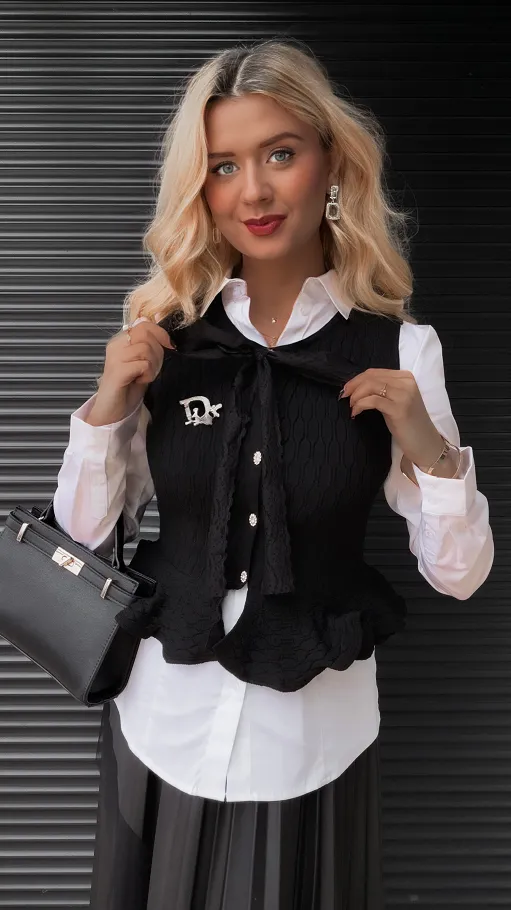 Elegancka dzianinowa kamizelka ONE SIZE czarna - R366