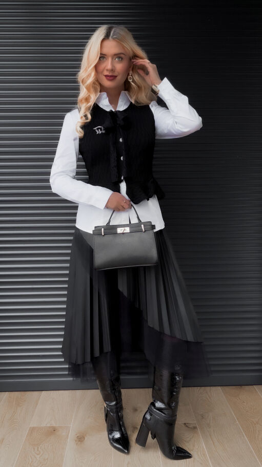 Elegancka dzianinowa kamizelka ONE SIZE czarna - R366