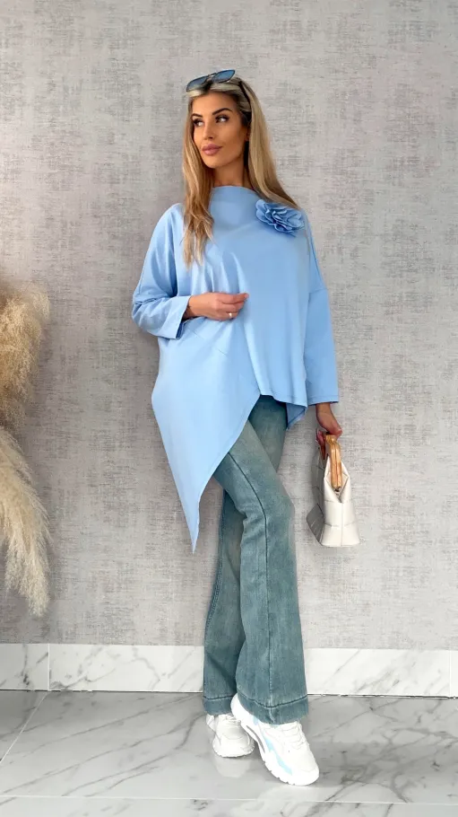 Ocieplane elastyczne spodnie jeansowe dzwony BLUE JEANS - R495A