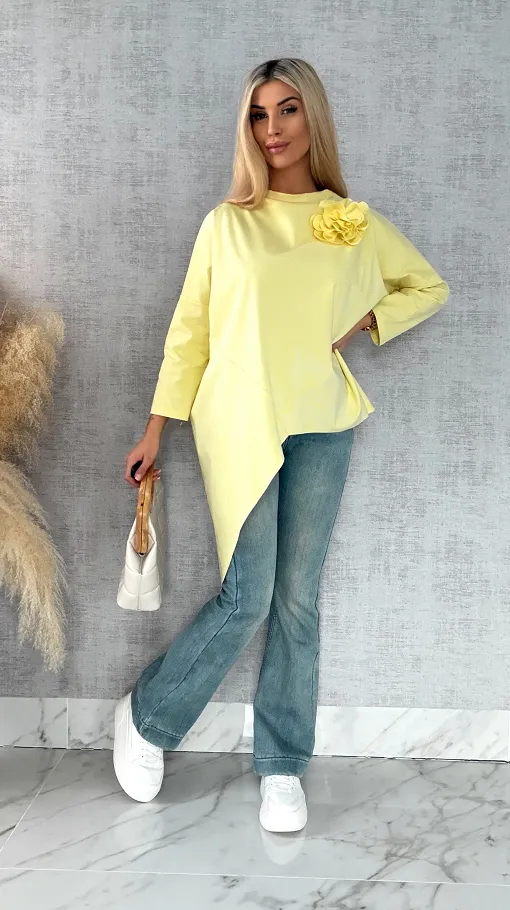 Ocieplane elastyczne spodnie jeansowe dzwony BLUE JEANS - R495A