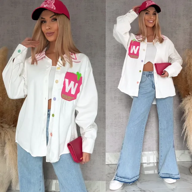 WHITE JEANS katana jeansowa z ozdobną kieszenią ONE SIZE - R631A