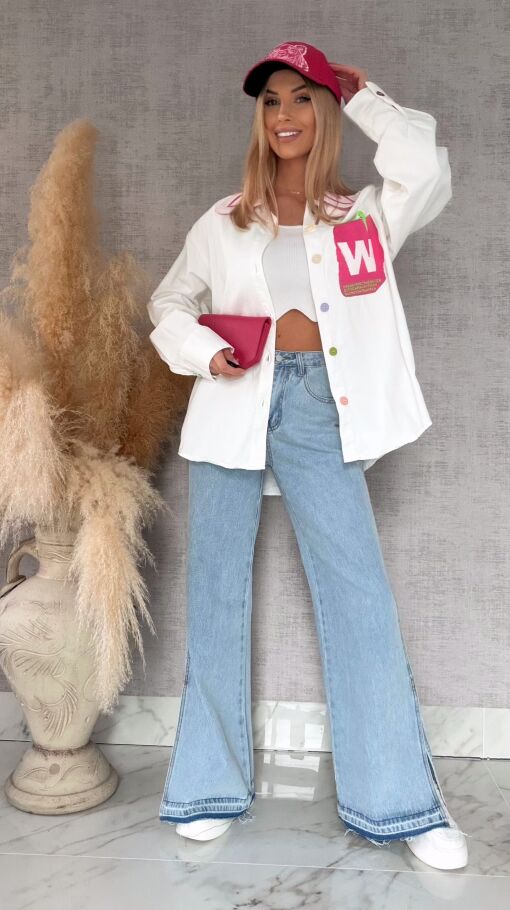 WHITE JEANS katana jeansowa z ozdobną kieszenią ONE SIZE - R631A