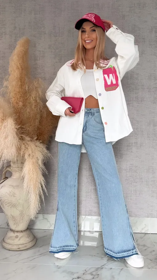 WHITE JEANS katana jeansowa z ozdobną kieszenią ONE SIZE - R631A