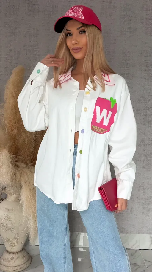 WHITE JEANS katana jeansowa z ozdobną kieszenią ONE SIZE - R631A