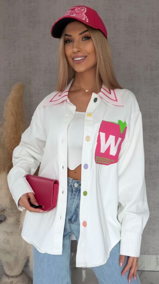 WHITE JEANS katana jeansowa z ozdobną kieszenią ONE SIZE - R631A