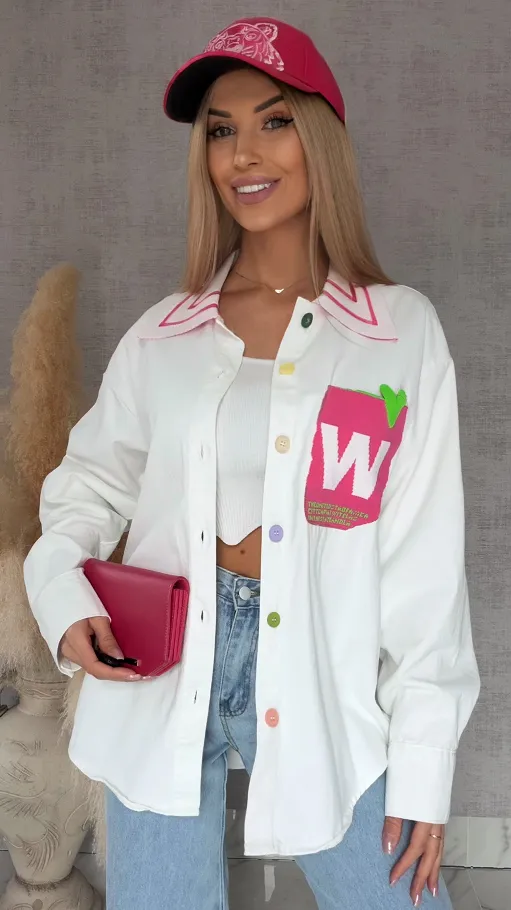 WHITE JEANS katana jeansowa z ozdobną kieszenią ONE SIZE - R631A