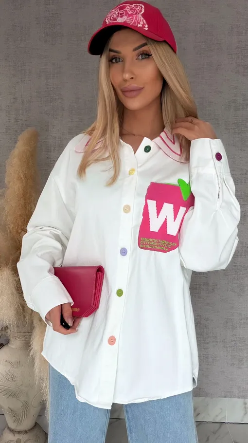 WHITE JEANS katana jeansowa z ozdobną kieszenią ONE SIZE - R631A