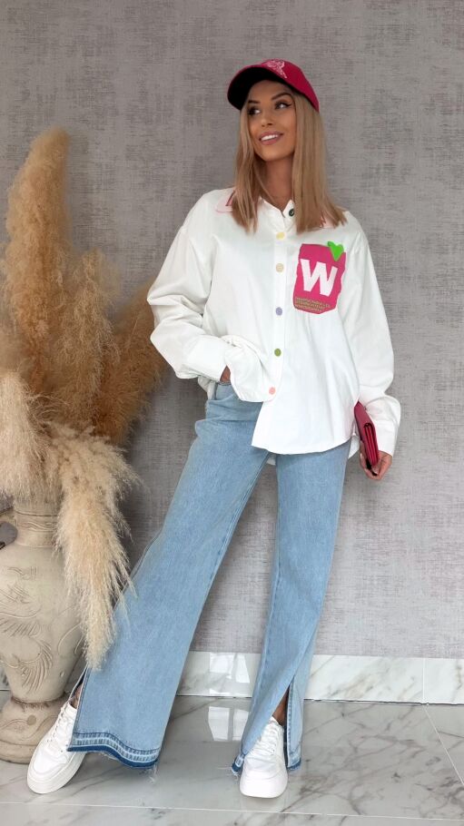 WHITE JEANS katana jeansowa z ozdobną kieszenią ONE SIZE - R631A