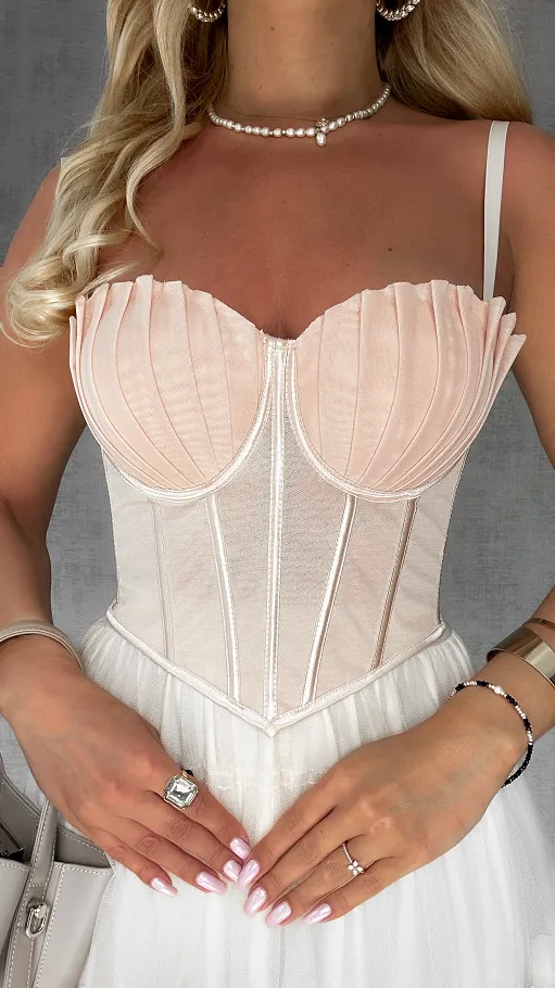 Elegancki beżowy GORSET z usztywnieniem - P755A
