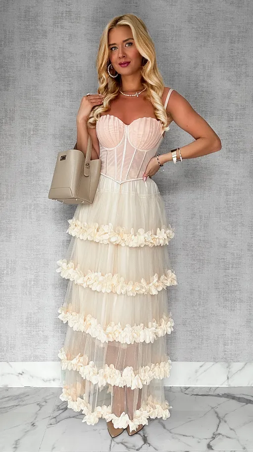 Elegancki beżowy GORSET z usztywnieniem - P755A