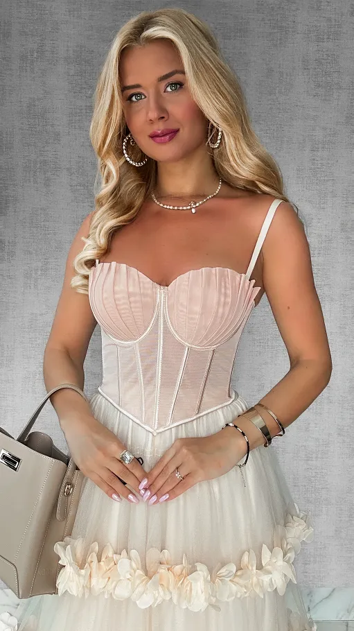Elegancki beżowy GORSET z usztywnieniem - P755A