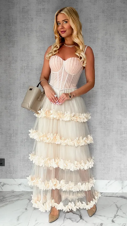 Elegancki beżowy GORSET z usztywnieniem - P755A