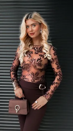 Siateczkowa bluzka BODY w cekiny one size NA ROZM XS brąz - R400A