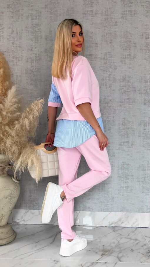 Oryginalny komplet PINK z koszulową wstawką bluza + spodnie ONE SIZE - R893