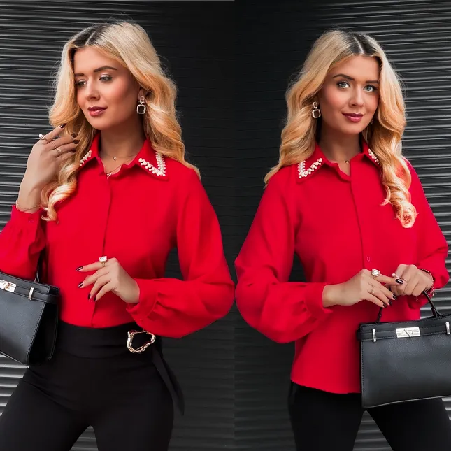 Czerwona koszula z ozdobnym kołnierzykiem ONE SIZE - R404