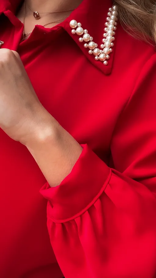 Czerwona koszula z ozdobnym kołnierzykiem ONE SIZE - R404