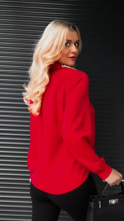 Czerwona koszula z ozdobnym kołnierzykiem ONE SIZE - R404