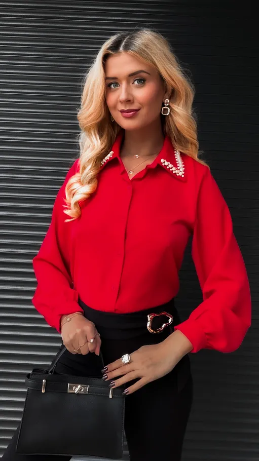 Czerwona koszula z ozdobnym kołnierzykiem ONE SIZE - R404