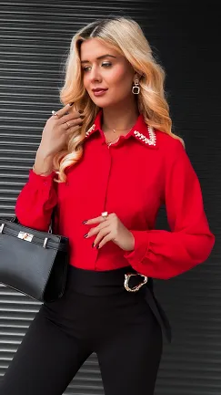 Czerwona koszula z ozdobnym kołnierzykiem ONE SIZE - R404