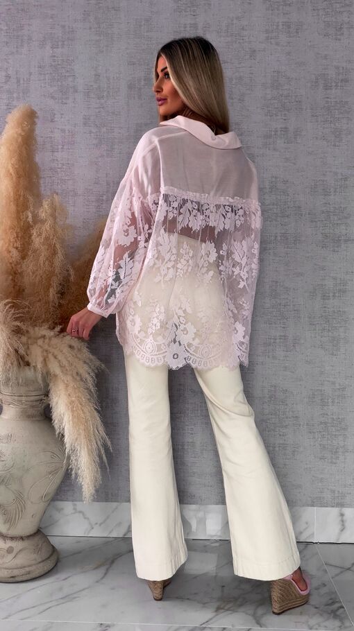 Elegancka asymetryczna koszula z koronkowym tyłem i rękawami ONE SIZE - R583
