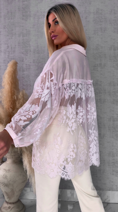 Elegancka asymetryczna koszula z koronkowym tyłem i rękawami ONE SIZE - R583