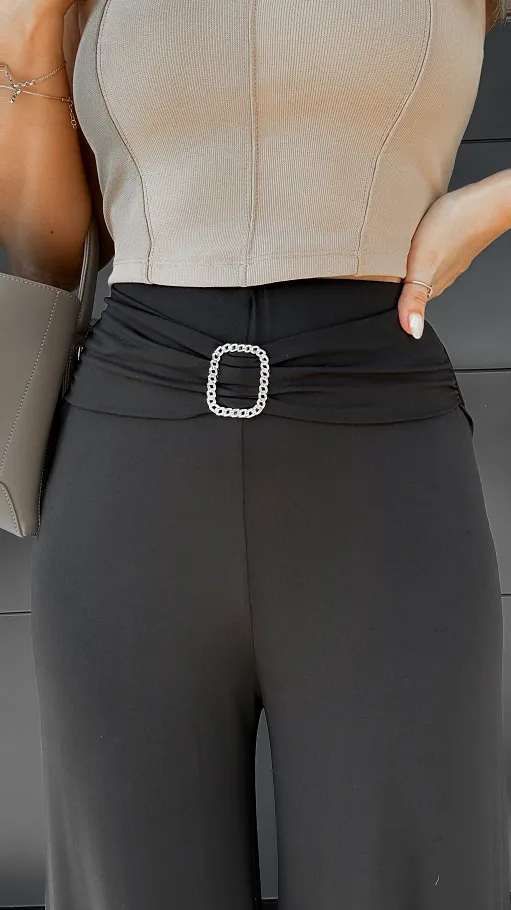 Czarne spodnie do jesiennych stylizacji ONE SIZE - P963B