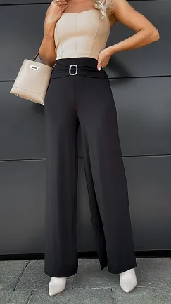 Czarne spodnie do jesiennych stylizacji ONE SIZE - P963B