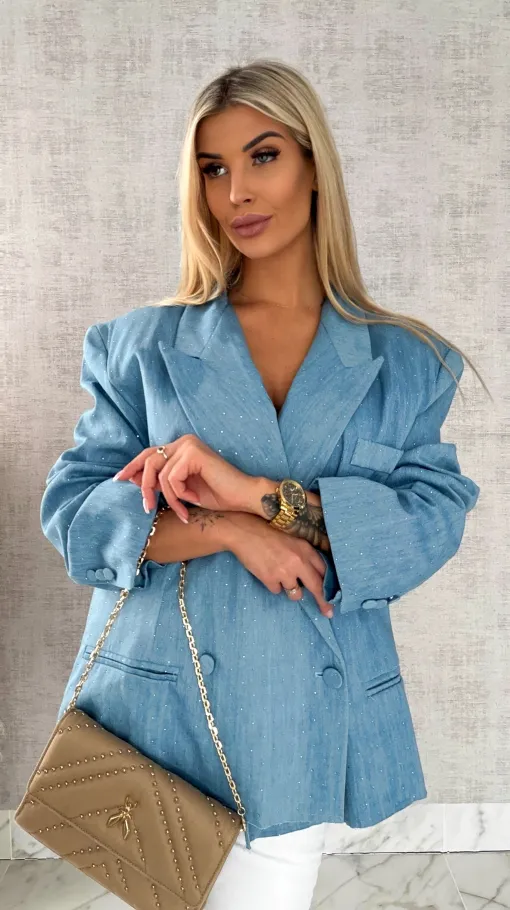 Oryginalna marynarka na wiosną w mini cyrkonie luźny OVERSIZE blue - R465