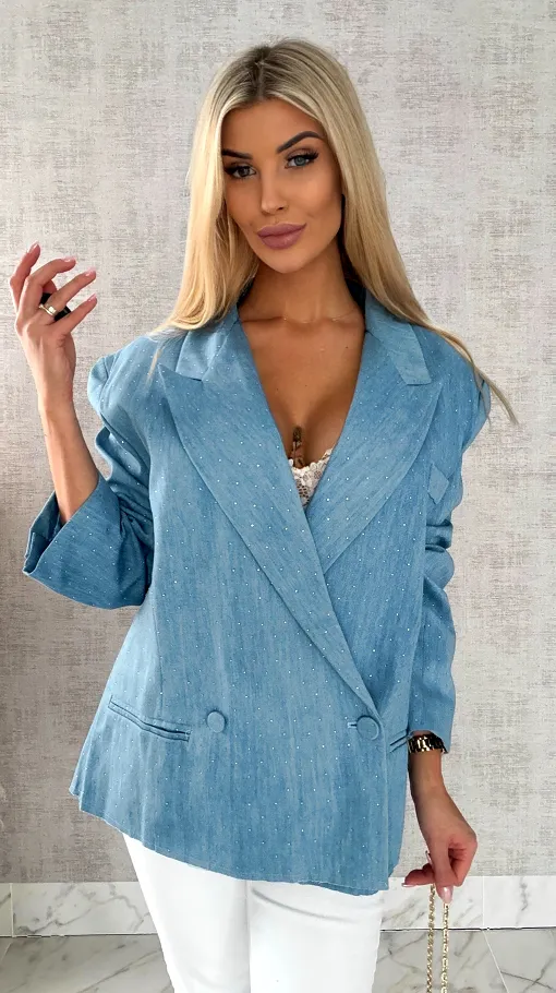 Oryginalna marynarka na wiosną w mini cyrkonie luźny OVERSIZE blue - R465