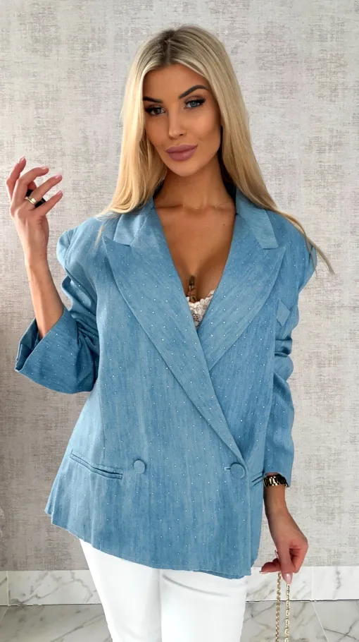 Oryginalna marynarka na wiosną w mini cyrkonie luźny OVERSIZE blue - R465