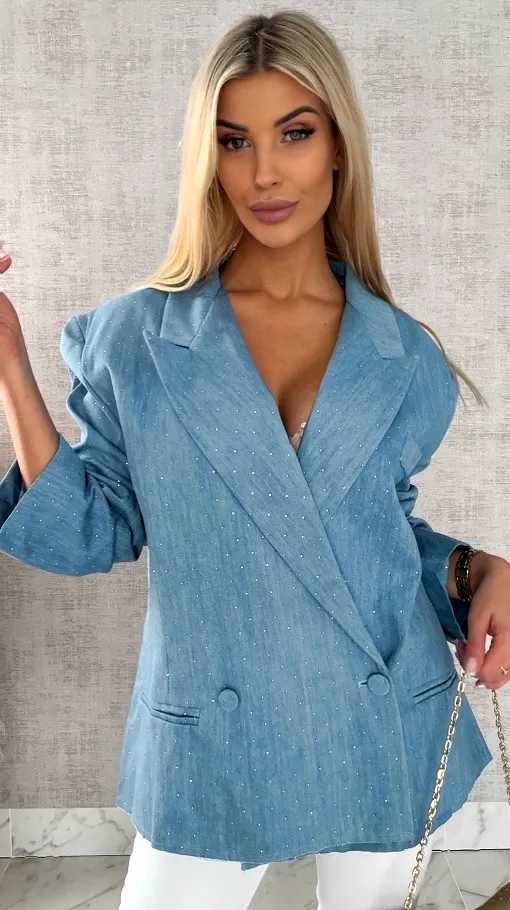 Oryginalna marynarka na wiosną w mini cyrkonie luźny OVERSIZE blue - R465
