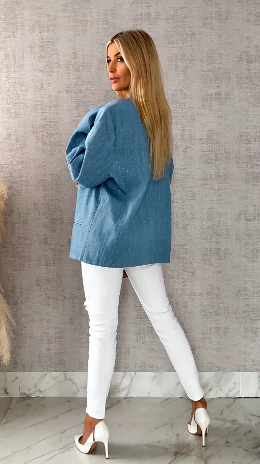 Oryginalna marynarka na wiosną w mini cyrkonie luźny OVERSIZE blue - R465
