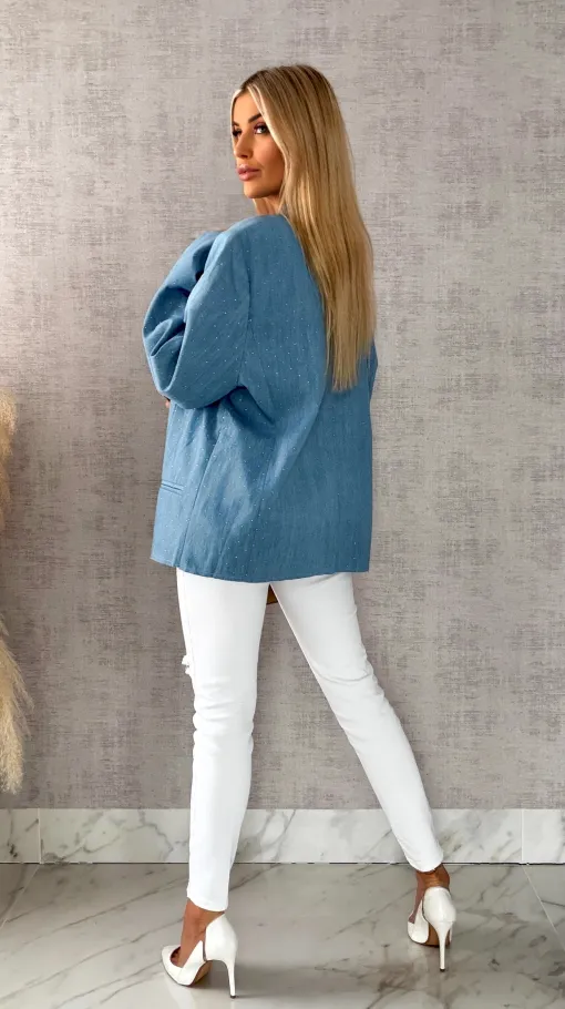 Oryginalna marynarka na wiosną w mini cyrkonie luźny OVERSIZE blue - R465