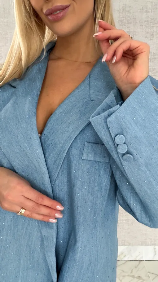 Oryginalna marynarka na wiosną w mini cyrkonie luźny OVERSIZE blue - R465
