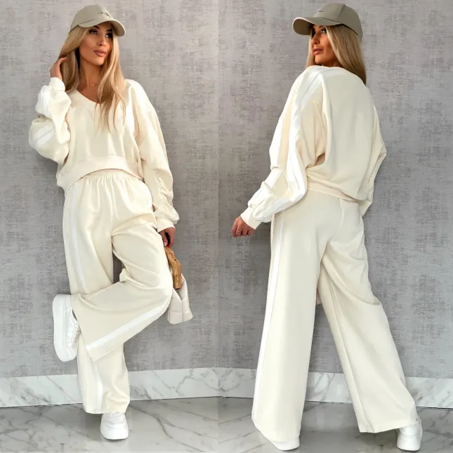 Bawełniany DRES w kolorze ecru z białymi wstawkami - R474B