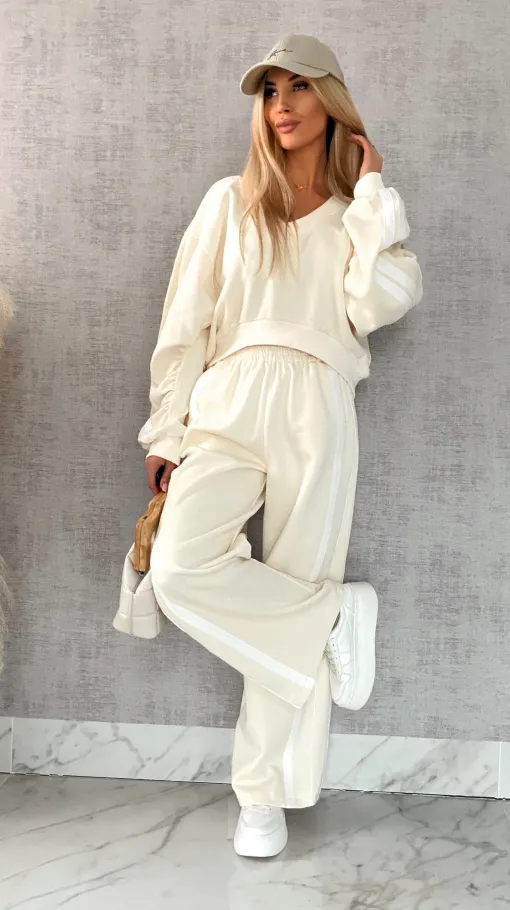 Bawełniany DRES w kolorze ecru z białymi wstawkami - R474B