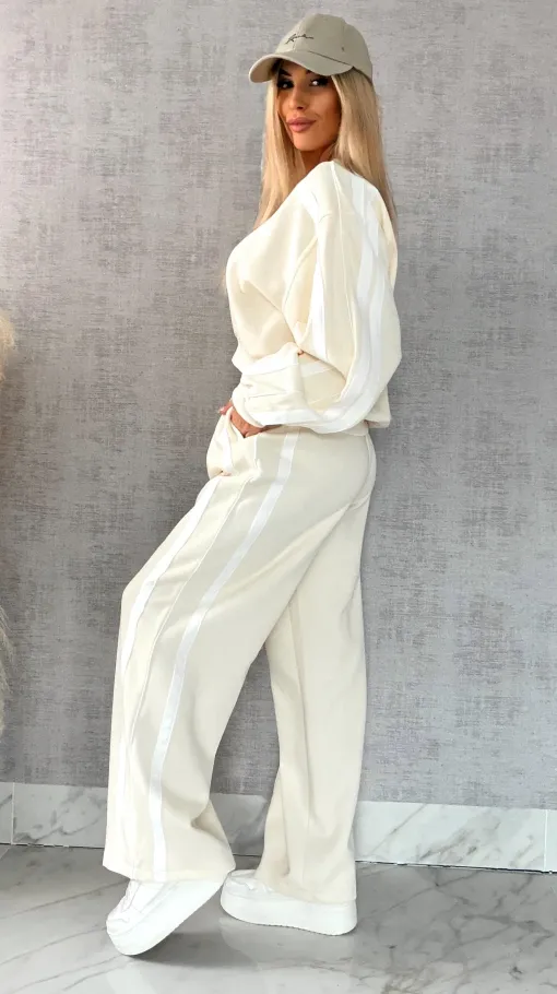 Bawełniany DRES w kolorze ecru z białymi wstawkami - R474B