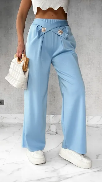 Wygodne spodnie z prostymi nogawkami ONE SIZE blue - P221A