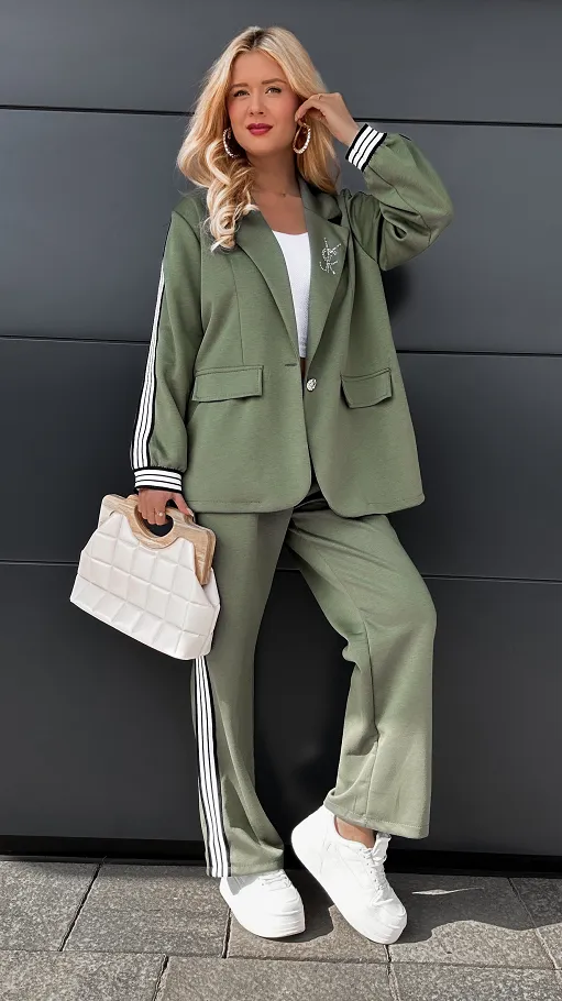 Oryginalny komplet khaki marynarka + spodnie ONE SIZE - R031C
