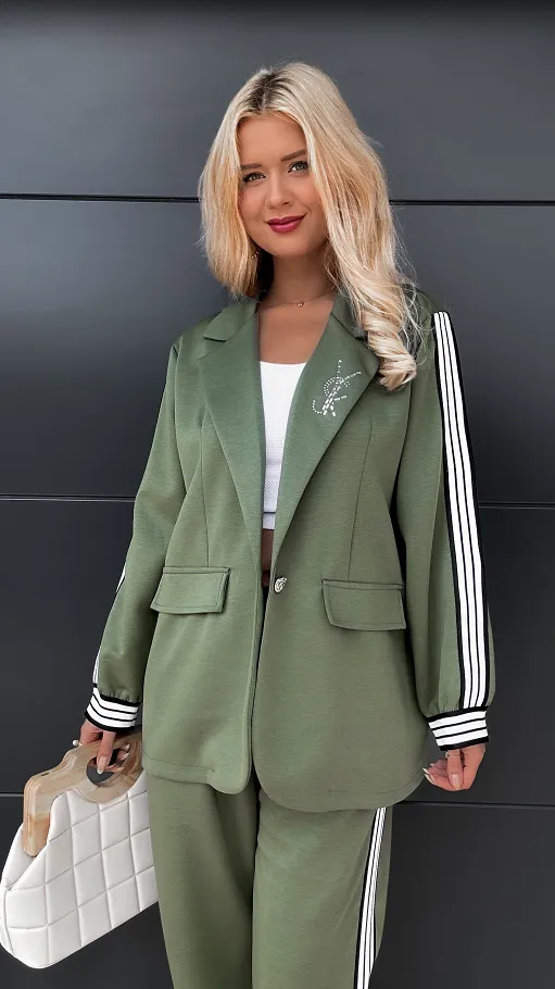 Oryginalny komplet khaki marynarka + spodnie ONE SIZE - R031C