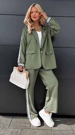 Oryginalny komplet khaki marynarka + spodnie ONE SIZE - R031C