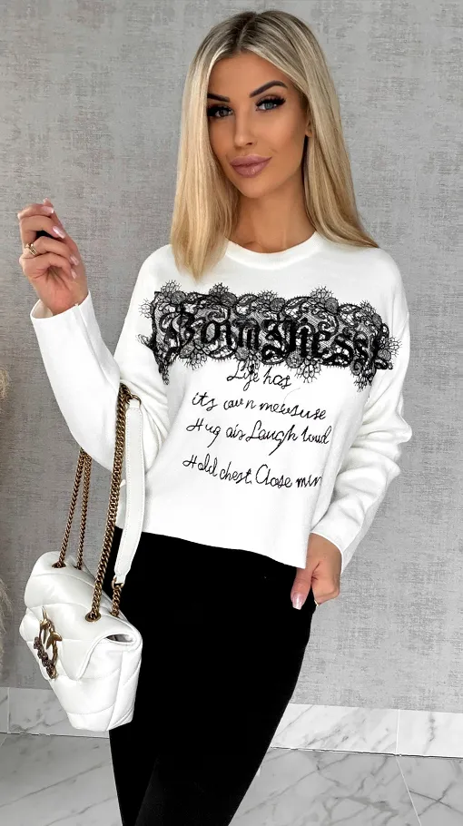 Oryginalny wiosenny komplet dzianinowy jasna bluza + czarne spodnie ONE SIZE - R597