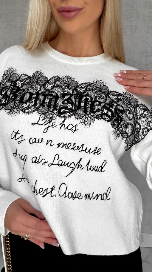 Oryginalny wiosenny komplet dzianinowy jasna bluza + czarne spodnie ONE SIZE - R597