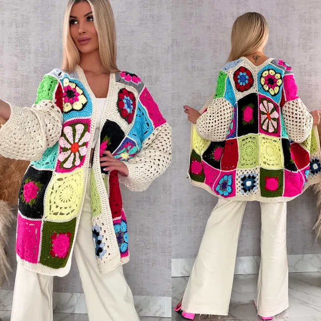 Unikatowy kardigan szydełkowy na wiosną ONE SIZE - R735