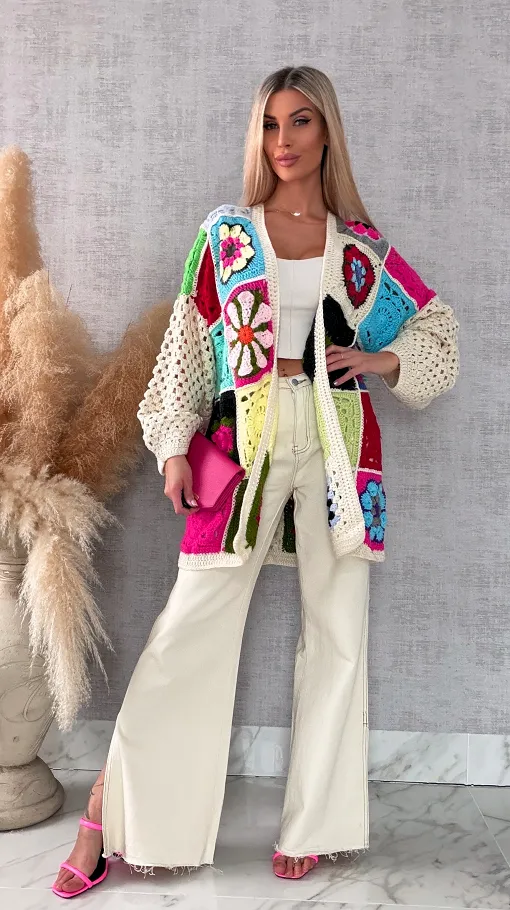 Unikatowy kardigan szydełkowy na wiosną ONE SIZE - R735