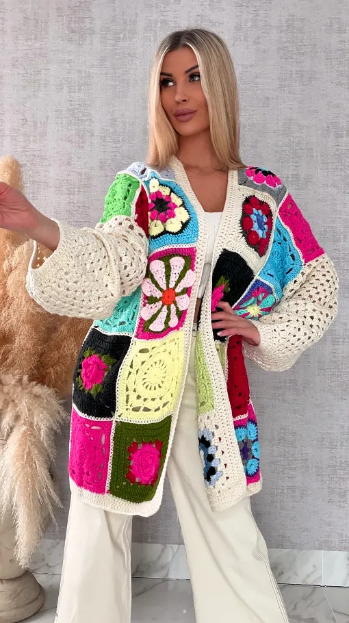 Unikatowy kardigan szydełkowy na wiosną ONE SIZE - R735