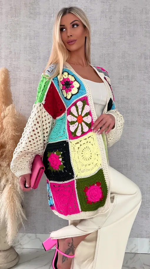 Unikatowy kardigan szydełkowy na wiosną ONE SIZE - R735