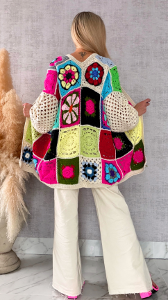 Unikatowy kardigan szydełkowy na wiosną ONE SIZE - R735