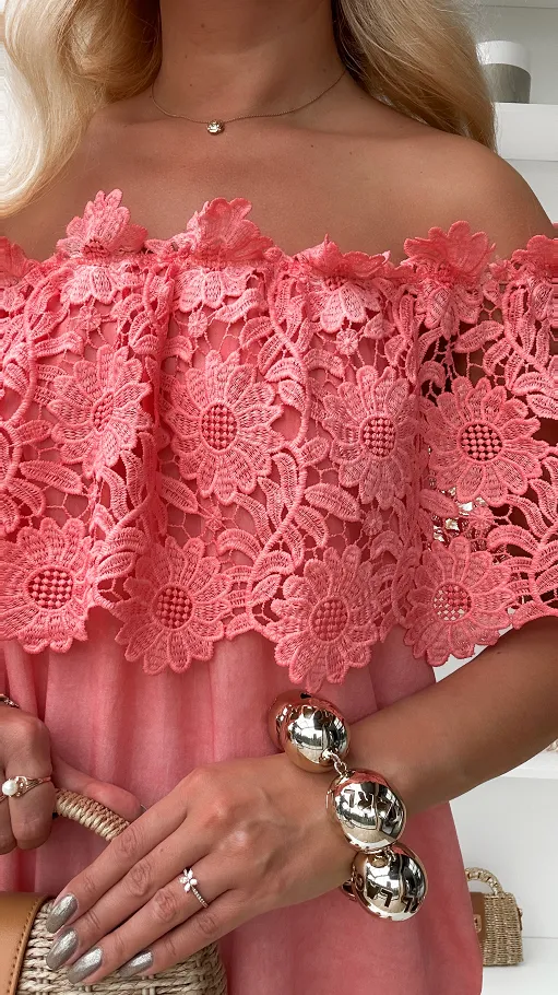 Bluzka hiszpanka w stylu BOHO z wiskozy ONE SIZE koralowa - P861
