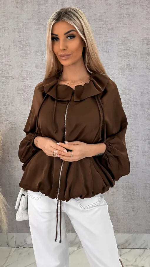 Satynowa elegancka bomberka na zamek BRĄZOWA - R462A